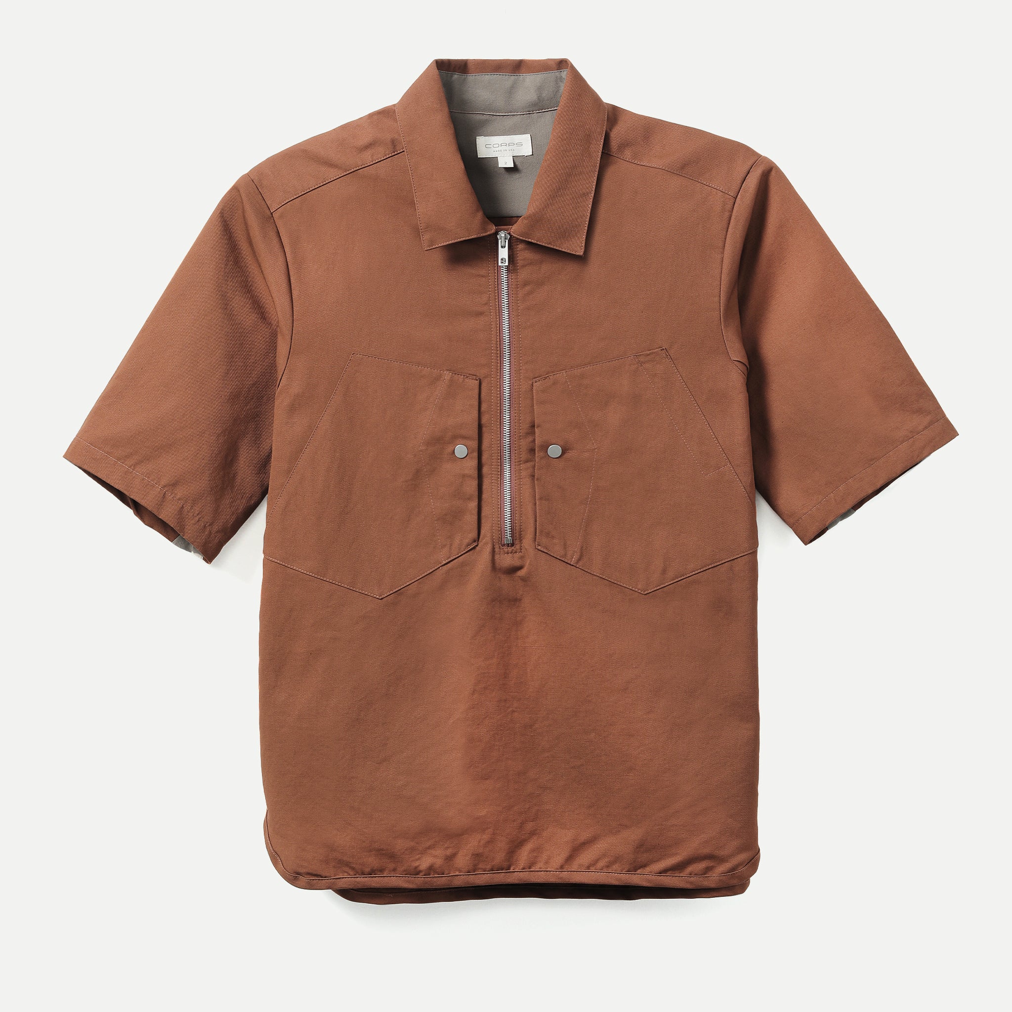 Corpsware Half Zip Short Sleeve Work Shirt - Cotton/Linen Twill